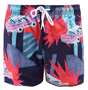 Navy Neon Car Pattern Swim Shorts